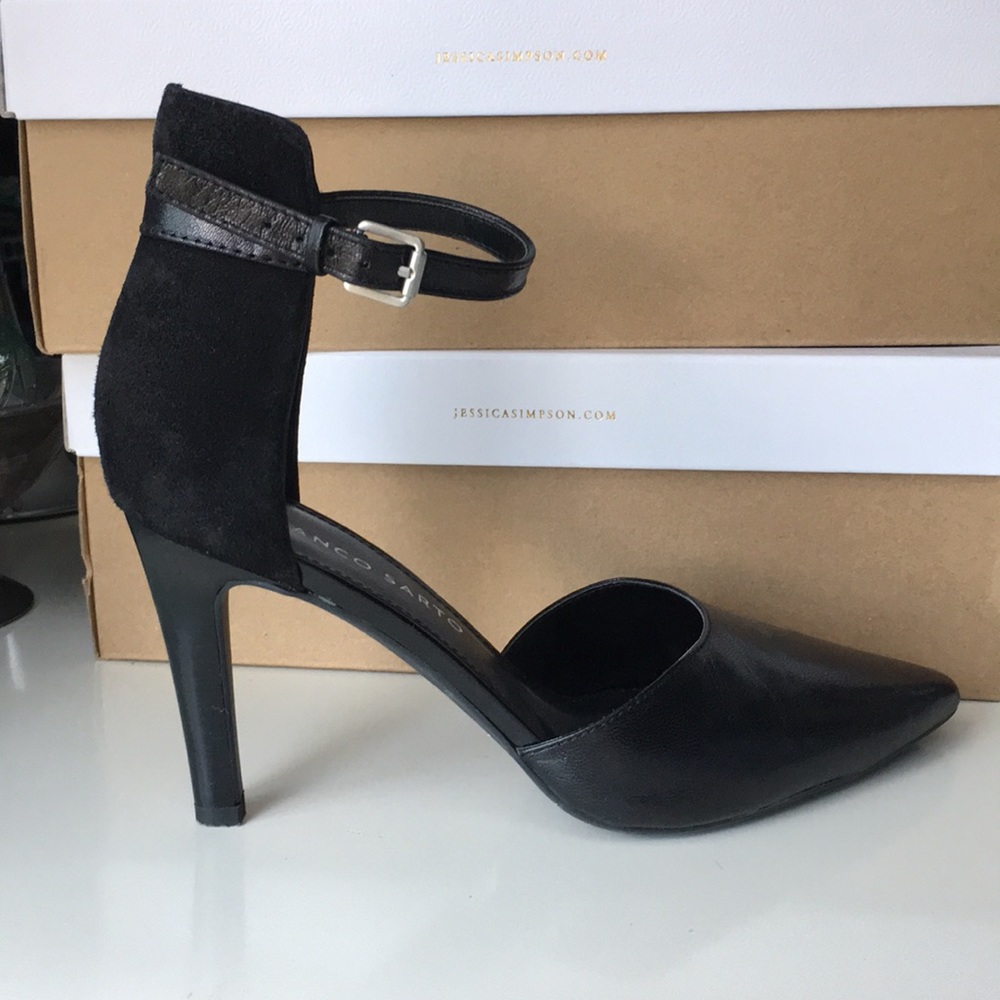 Franco Sarto Black Leather/Suede Heels size 6